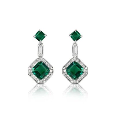 925 Silver Lab-Created Emerald Earrings - Model ZHF-E0824