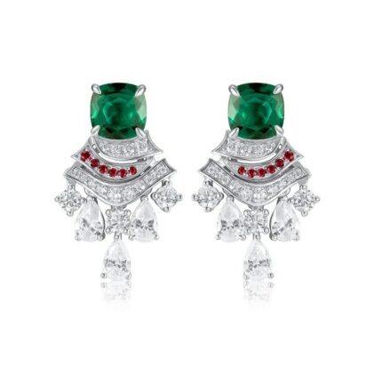 925 Silver Lab-Created Emerald Earrings - Model ZHF-E0831