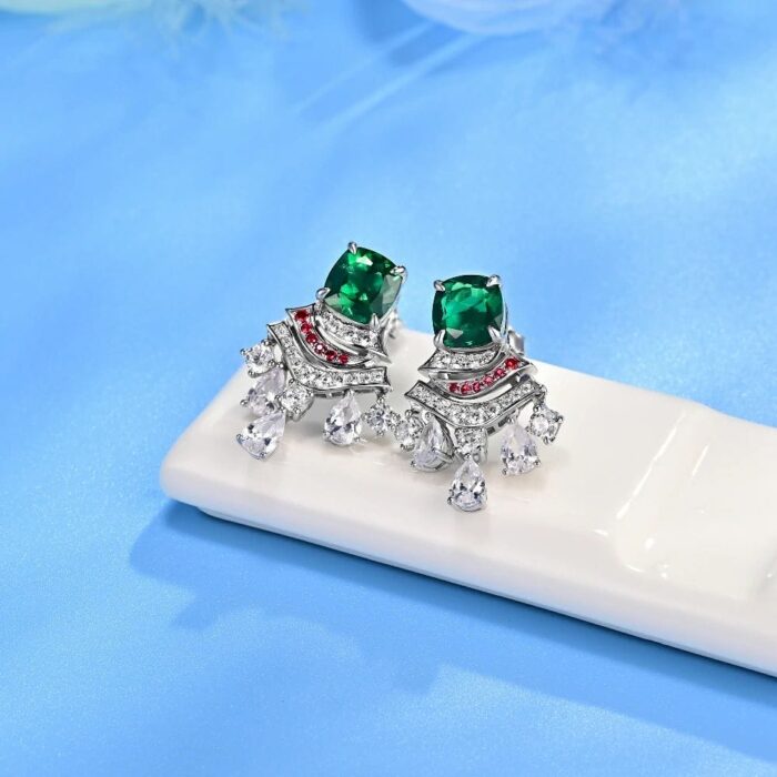 925 Silver Lab-Created Emerald Earrings - Model ZHF-E0831 - Image 2