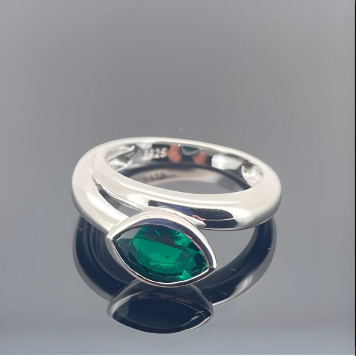 Lab-Created Emerald Ring in 925 Silver - Model ZHFE09 - Image 2