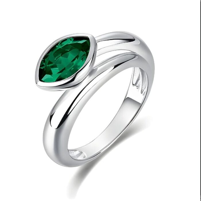 Lab-Created Emerald Ring in 925 Silver - Model ZHFE09 - Image 1