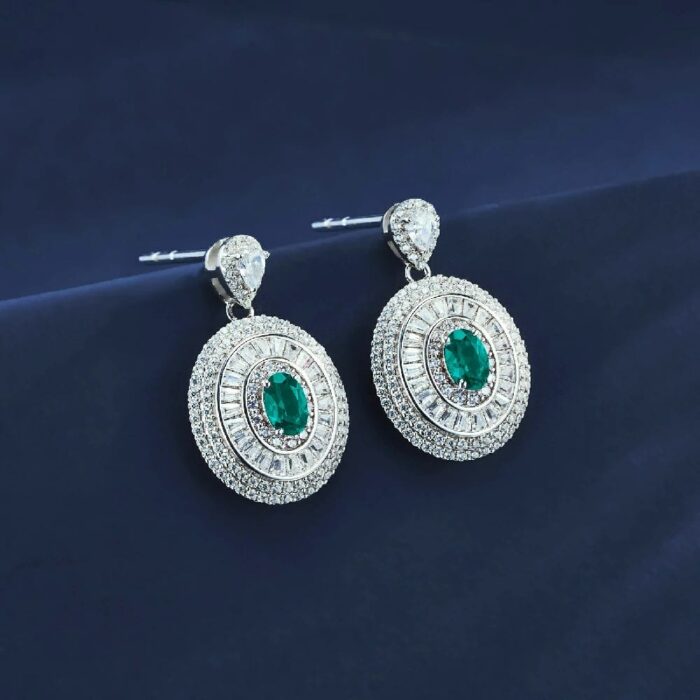 S925 Silver Lab-Created Emerald Earrings - Model ZHF-E1128 - Image 2