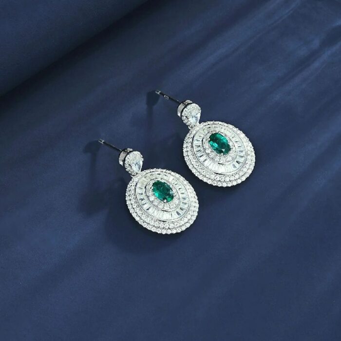 S925 Silver Lab-Created Emerald Earrings - Model ZHF-E1128 - Image 3