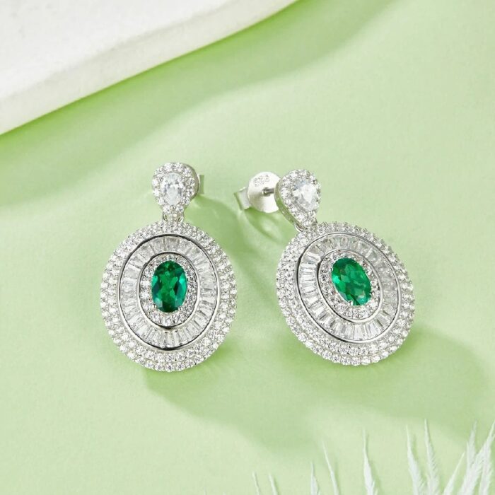 S925 Silver Lab-Created Emerald Earrings - Model ZHF-E1128 - Image 4