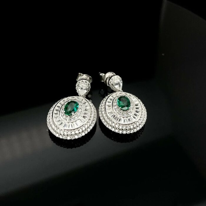 S925 Silver Lab-Created Emerald Earrings - Model ZHF-E1128 - Image 5