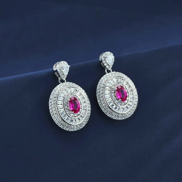 S925 Silver Lab-Created Ruby Earrings - Model ZHF-E1128R - Image 2