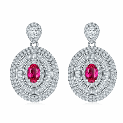 S925 Silver Lab-Created Ruby Earrings - Model ZHF-E1128R