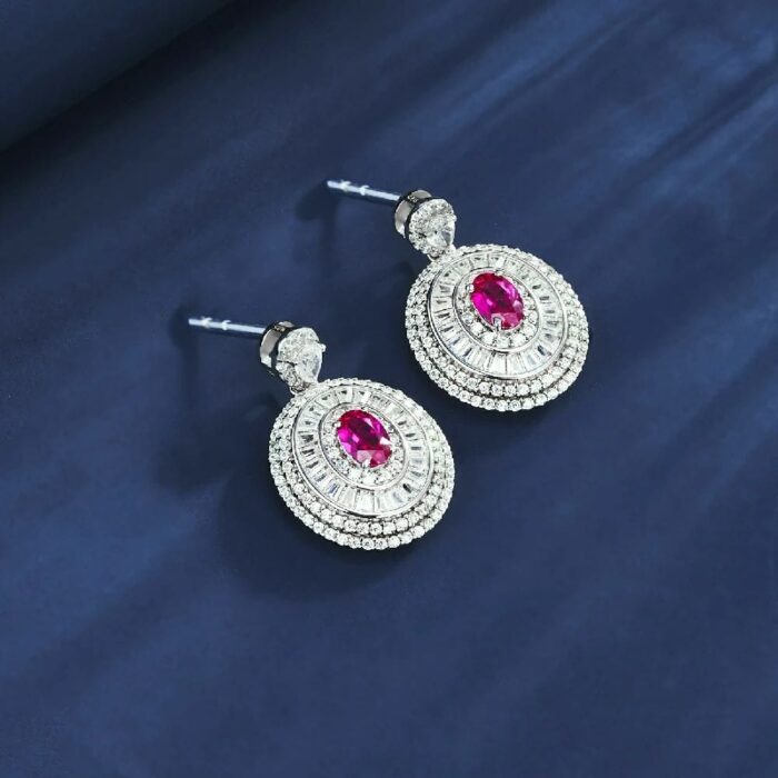 S925 Silver Lab-Created Ruby Earrings - Model ZHF-E1128R - Image 3