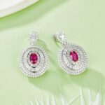 S925 Silver Lab-Created Ruby Earrings - Model ZHF-E1128R - Image 4