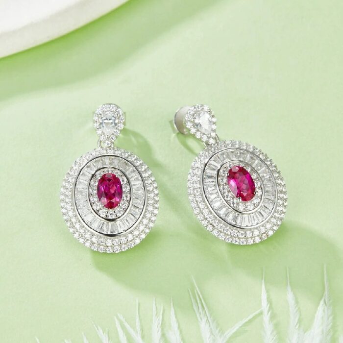 S925 Silver Lab-Created Ruby Earrings - Model ZHF-E1128R - Image 4