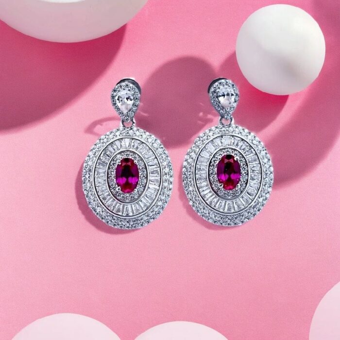 S925 Silver Lab-Created Ruby Earrings - Model ZHF-E1128R - Image 5