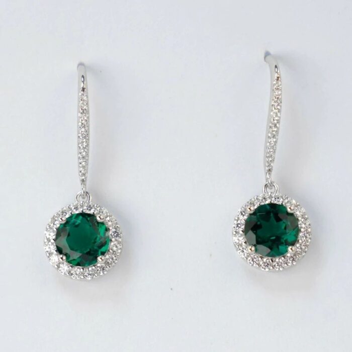925 Silver Lab-Created Emerald Earrings - Model ZHF-E1445 - Image 6