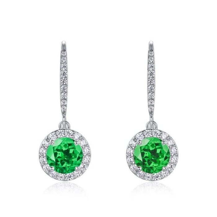 925 Silver Lab-Created Emerald Earrings - Model ZHF-E1445 - Image 1