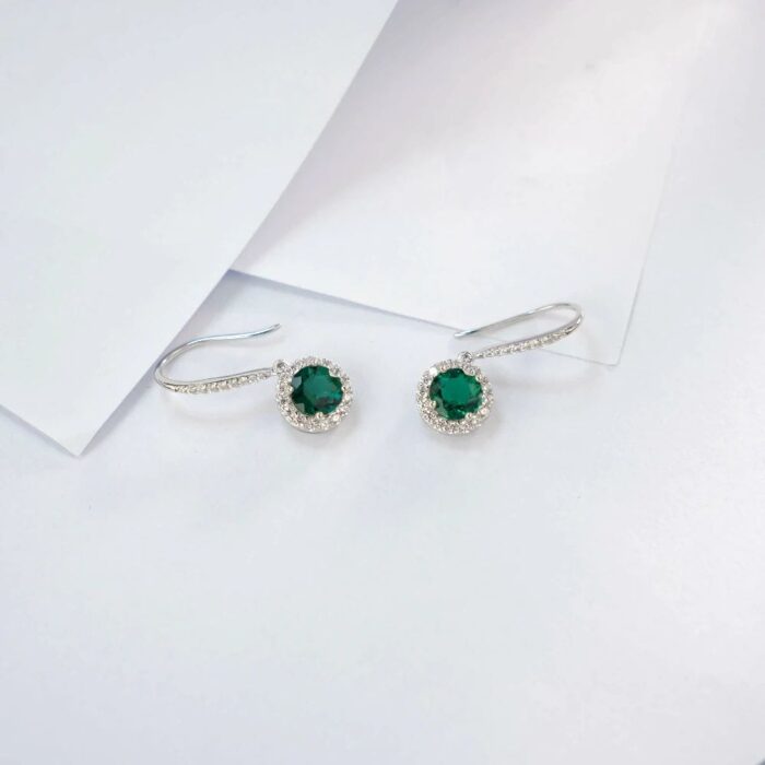 925 Silver Lab-Created Emerald Earrings - Model ZHF-E1445 - Image 2