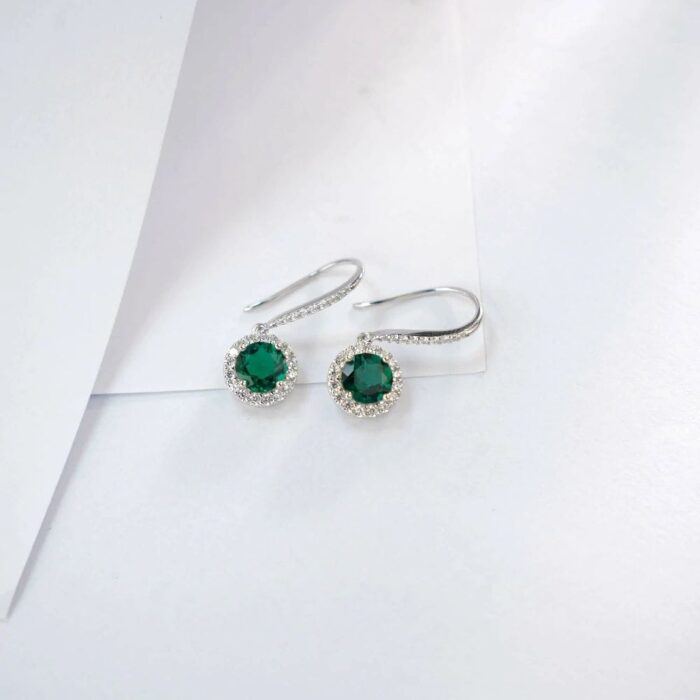 925 Silver Lab-Created Emerald Earrings - Model ZHF-E1445 - Image 5