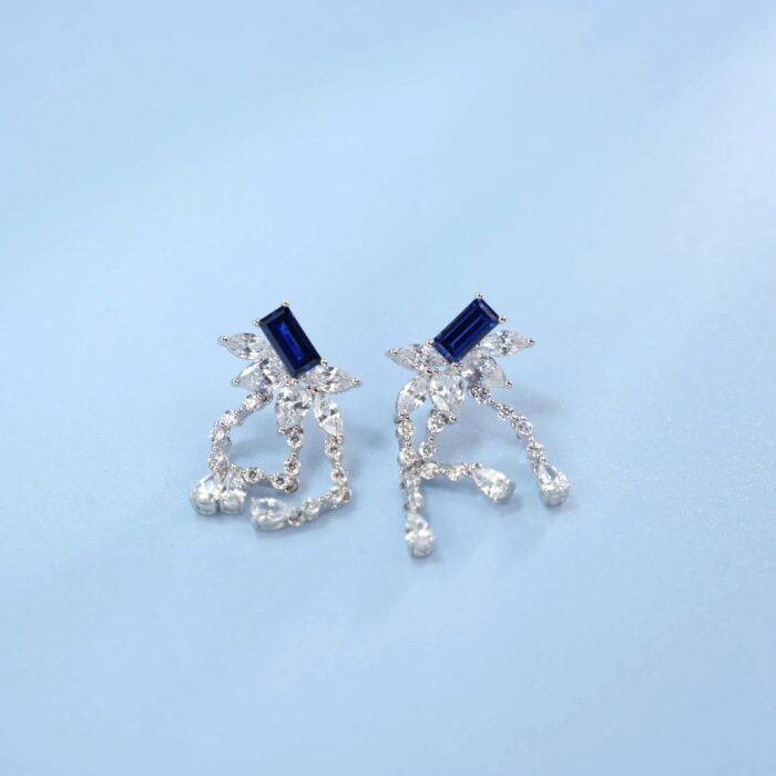 925 Silver Lab-Created Blue Sapphire Earrings - Model ZHF-E1445B - Image 2