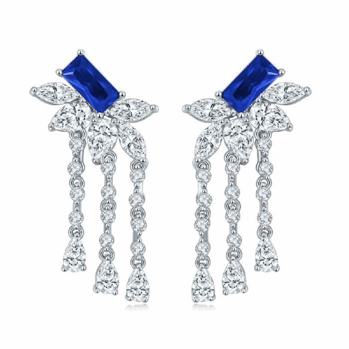925 Silver Lab-Created Blue Sapphire Earrings - Model ZHF-E1445B - Image 1
