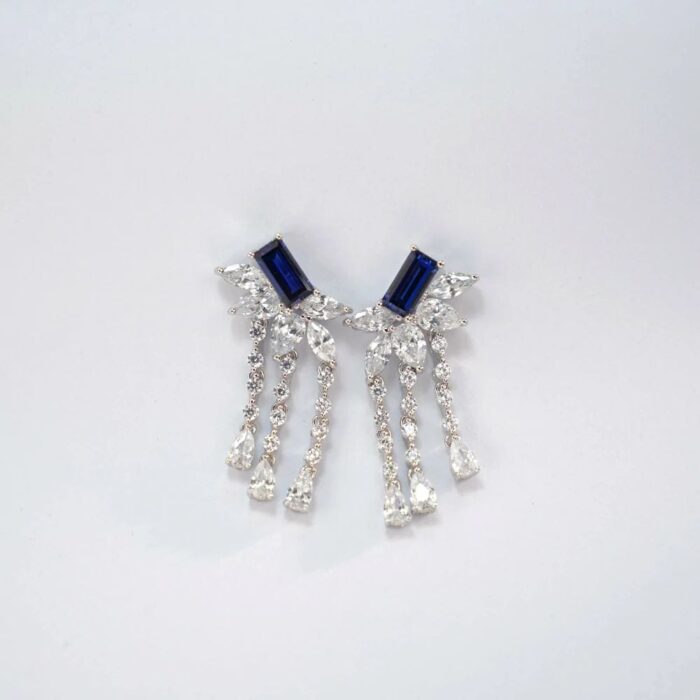 925 Silver Lab-Created Blue Sapphire Earrings - Model ZHF-E1445B - Image 3