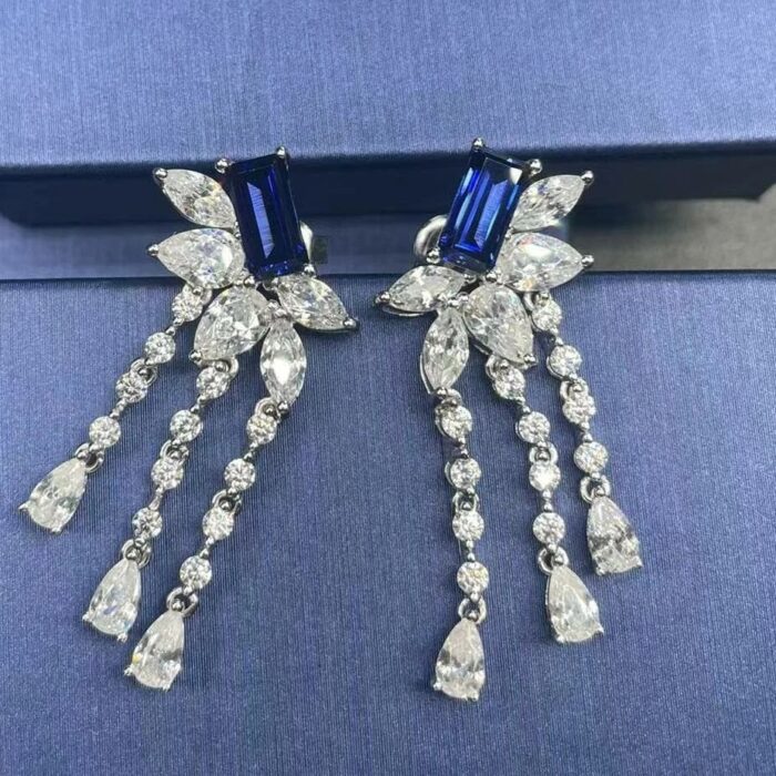 925 Silver Lab-Created Blue Sapphire Earrings - Model ZHF-E1445B - Image 4