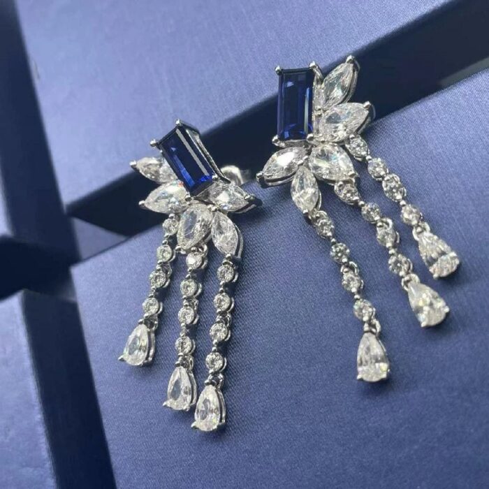 925 Silver Lab-Created Blue Sapphire Earrings - Model ZHF-E1445B - Image 5