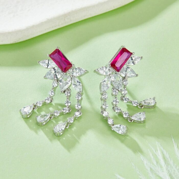925 Silver Cultured Ruby Earrings ZHF-E1445R - Image 5