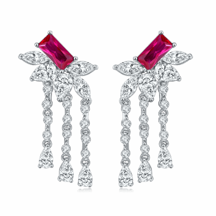 925 Silver Cultured Ruby Earrings ZHF-E1445R - Image 1
