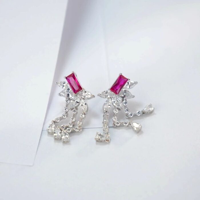 925 Silver Cultured Ruby Earrings ZHF-E1445R - Image 2