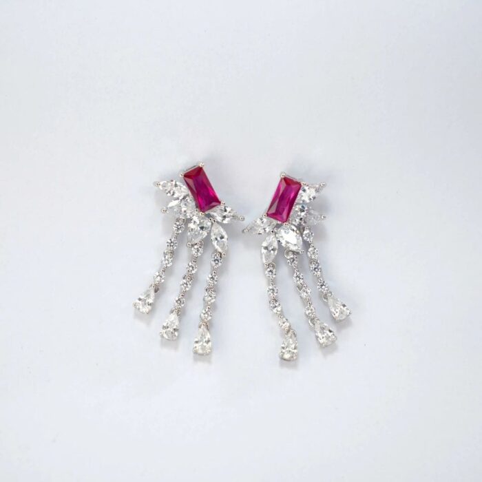 925 Silver Cultured Ruby Earrings ZHF-E1445R - Image 3