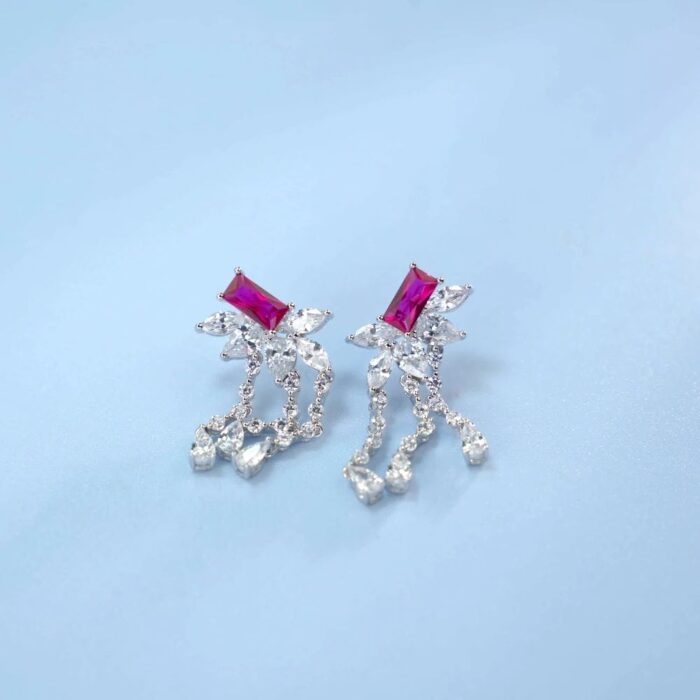 925 Silver Cultured Ruby Earrings ZHF-E1445R - Image 4