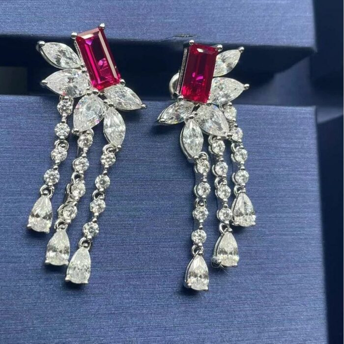 925 Silver Cultured Ruby Earrings ZHF-E1445R - Image 6