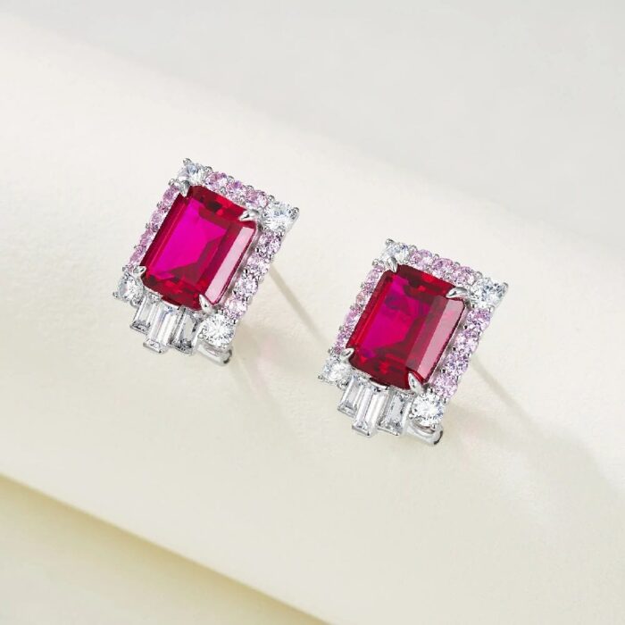 925 Silver Cultured Ruby Earrings ZHF-E1453R - Image 2