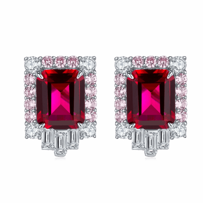 925 Silver Cultured Ruby Earrings ZHF-E1453R - Image 1