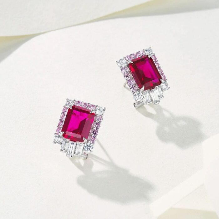 925 Silver Cultured Ruby Earrings ZHF-E1453R - Image 3