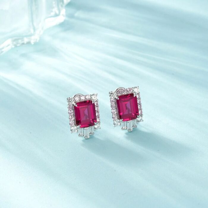 925 Silver Cultured Ruby Earrings ZHF-E1453R - Image 4