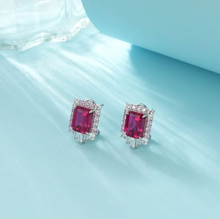 925 Silver Cultured Ruby Earrings ZHF-E1453R - Image 5