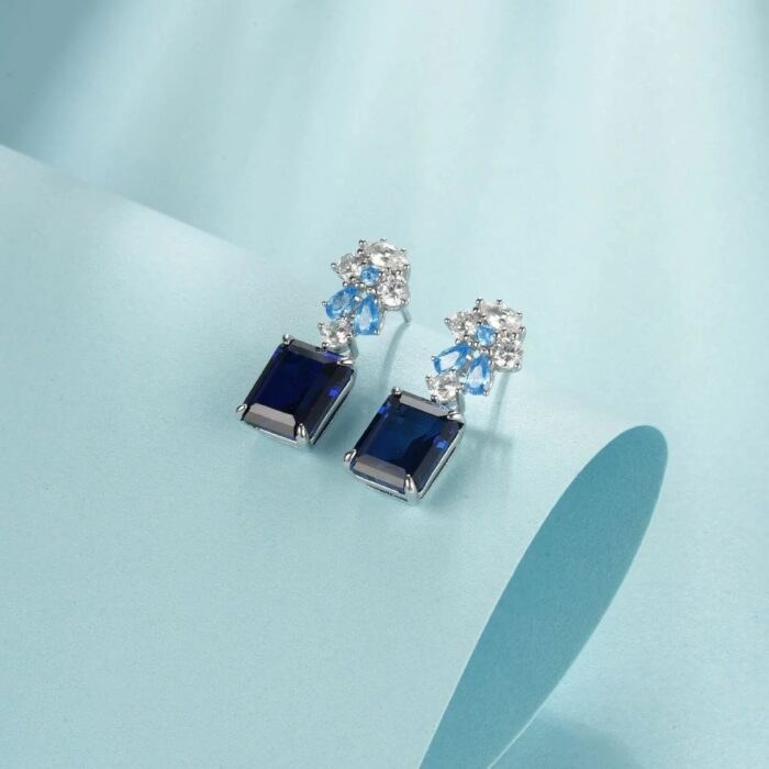 925 Silver Blue Sapphire Earrings - Model ZHF-E1454DB - Image 2