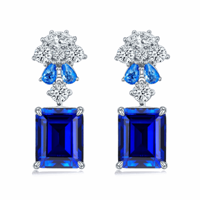 925 Silver Blue Sapphire Earrings - Model ZHF-E1454DB - Image 1