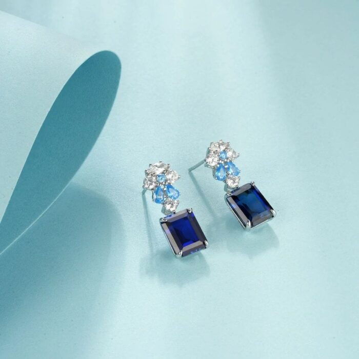 925 Silver Blue Sapphire Earrings - Model ZHF-E1454DB - Image 3