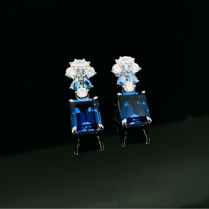 925 Silver Blue Sapphire Earrings - Model ZHF-E1454DB - Image 4