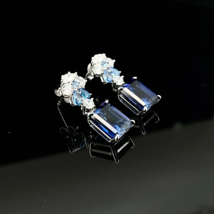 925 Silver Blue Sapphire Earrings - Model ZHF-E1454DB - Image 5