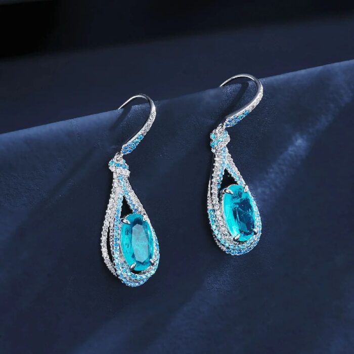 925 Silver Paraiba Color Glass Earrings ZHF-E1457SK - Image 4