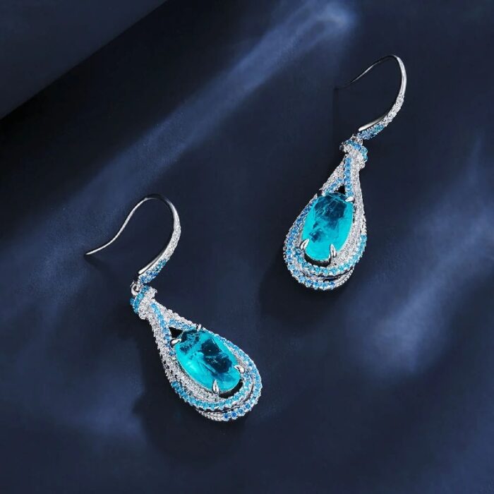 925 Silver Paraiba Color Glass Earrings ZHF-E1457SK - Image 3