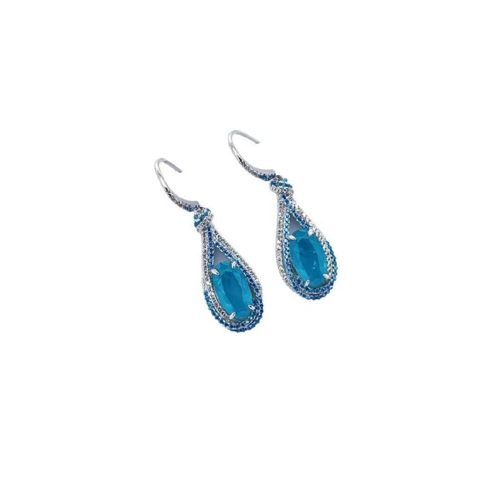 925 Silver Paraiba Color Glass Earrings ZHF-E1457SK - Image 2