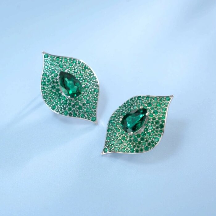 925 Silver Lab-Created Emerald Earrings - Model ZHF-E1472 - Image 2