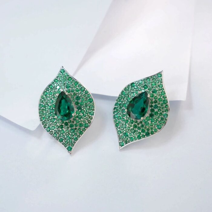 925 Silver Lab-Created Emerald Earrings - Model ZHF-E1472 - Image 3