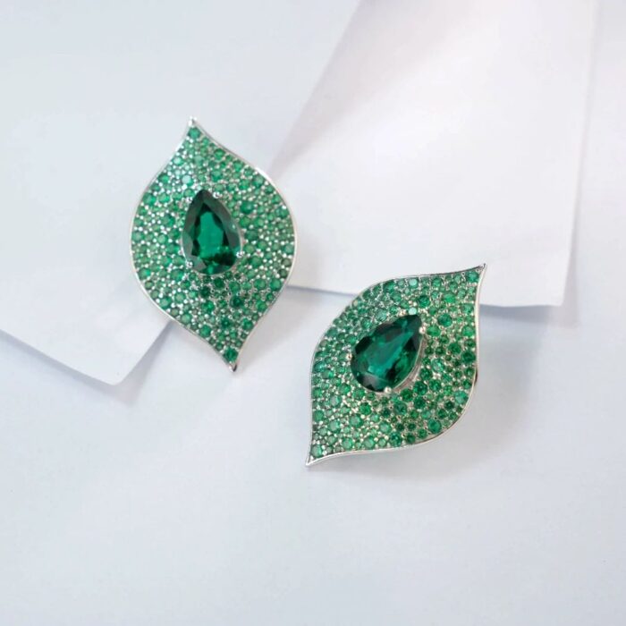 925 Silver Lab-Created Emerald Earrings - Model ZHF-E1472 - Image 4