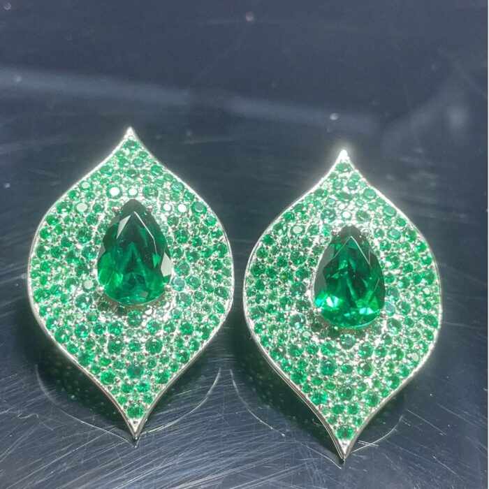 925 Silver Lab-Created Emerald Earrings - Model ZHF-E1472 - Image 5