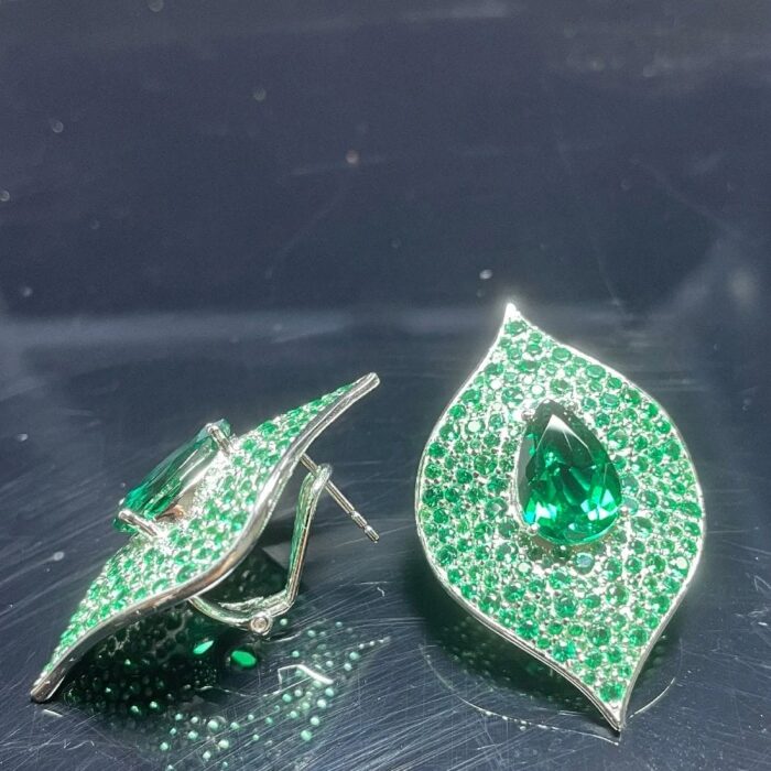 925 Silver Lab-Created Emerald Earrings - Model ZHF-E1472 - Image 6
