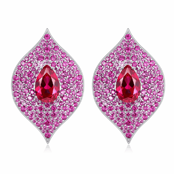 S925 Silver Lab-Created Ruby Earrings - Model ZHF-E1472R - Image 1