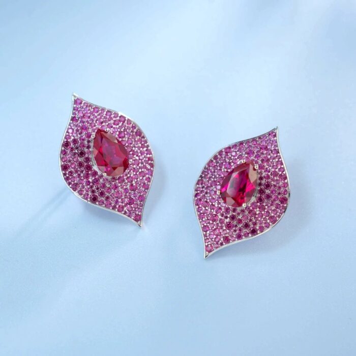 S925 Silver Lab-Created Ruby Earrings - Model ZHF-E1472R - Image 3